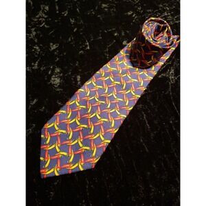 Lands' End Neck Tie Mens Blue Chili Peppers Red Yellow Career Wear Suit‎ Adjust